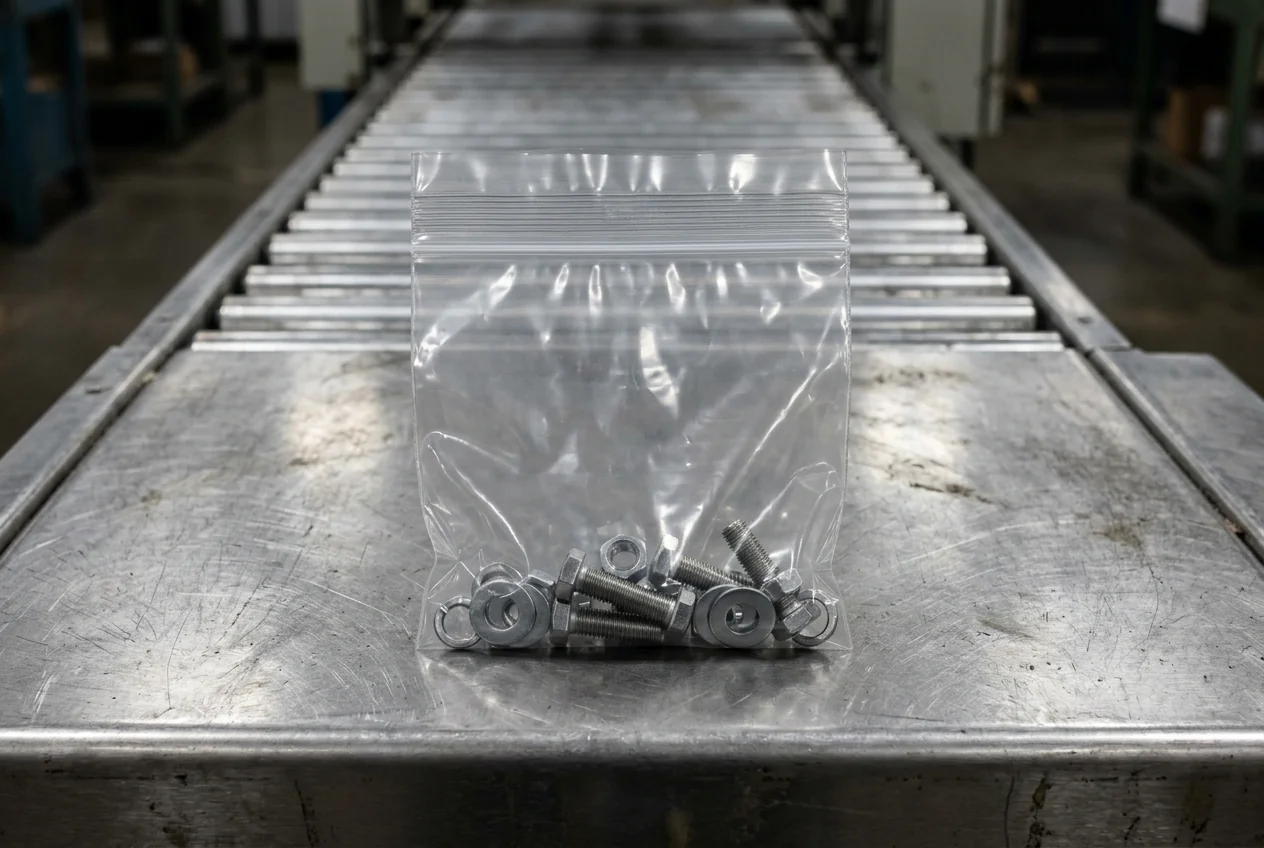 Transparent bag of metal hardware