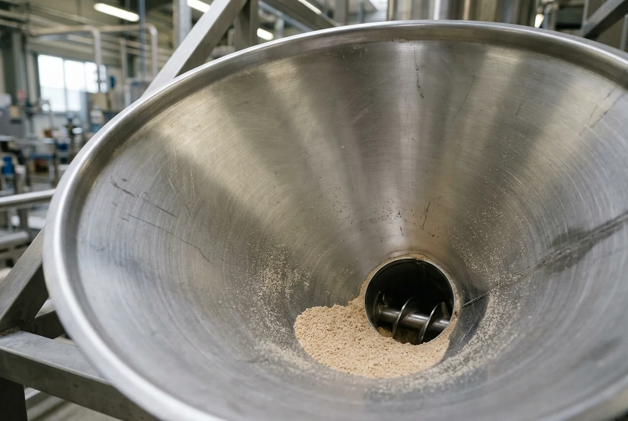Powder retained in a product hopper